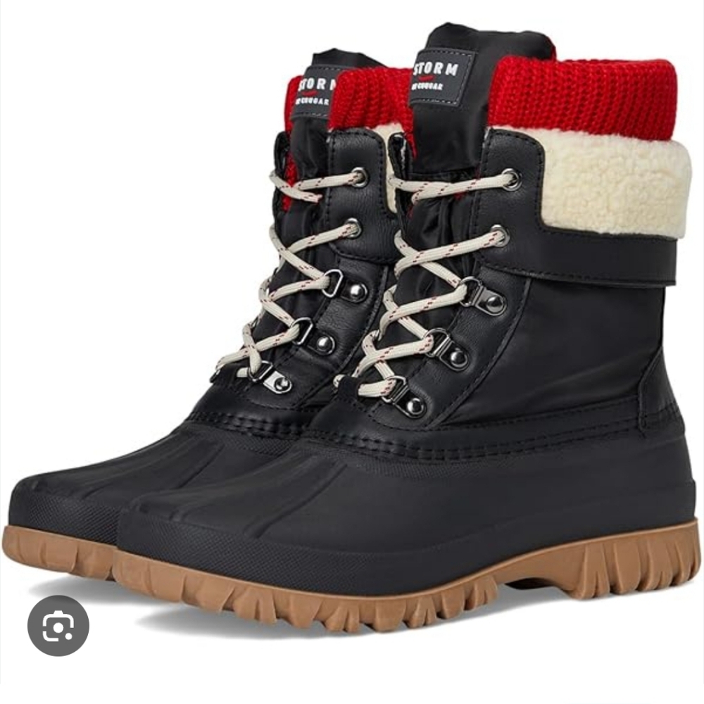 NWT Cougar Storm Creek Black/Red Winter Boots, Guaranteed Waterproof, Size 7